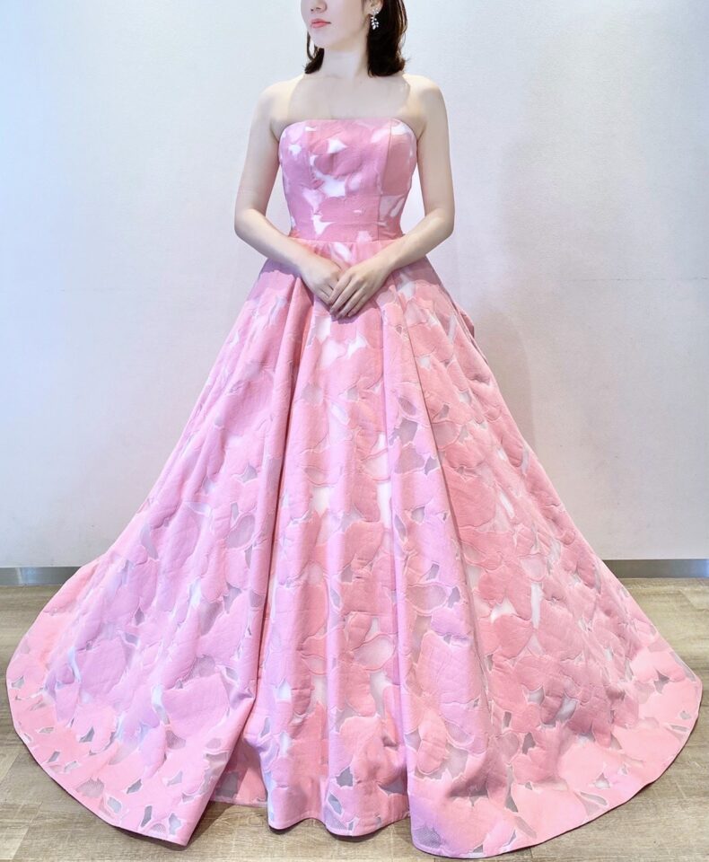 ピンク　ジャガード　カラードレス